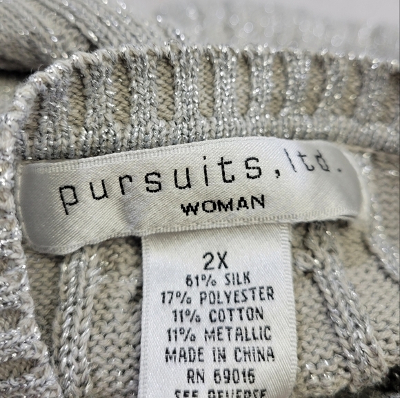 Pursuits, ltd Womens Lurex Chrome Thread Cable Knit V-Neck Sweater Size XXl - Picture 7 of 11
